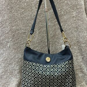 Tommy Hilfiger Black and Gold Geometric Shoulder Bag
